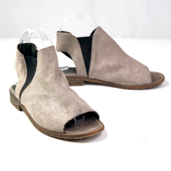 Musse & Cloud peep-toe booties grey suede silver metallic open heel flats 6 - Picture 1 of 13